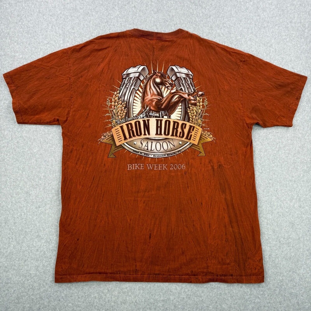 Vintage Iron Horse Saloon‎ Shirt Mens 2XL Rustic Orange 2006 Bike Week Moto Tee